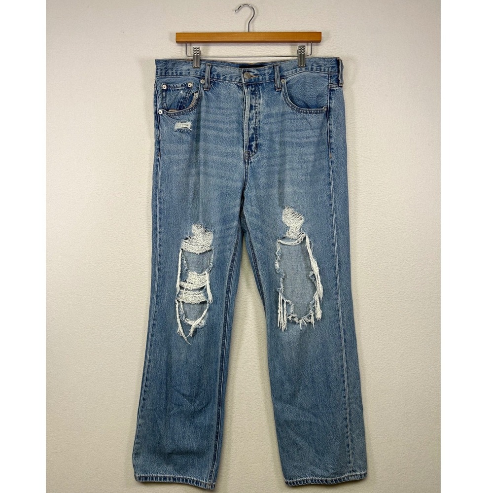 90s Baggy Aeropostale‎ Women 14 Light Wash Distressed High Rise Wide Leg Jeans